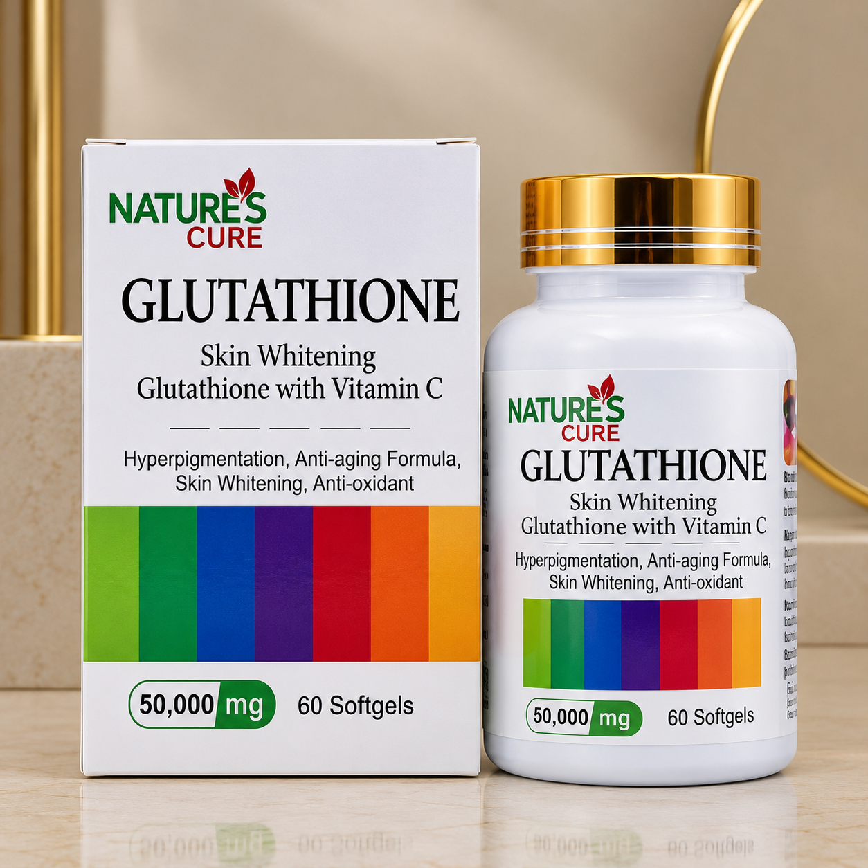 Nature's Cure Skin Lightening Glutathione 50000mg + Vitamin C - 60softgels